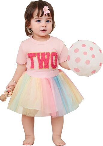 FIOMVA Toddler Girl Birthday Outfit Two Three Four Five Six Birthday Shirt+Tutu Tulle Skirt Birthday Clothes in Saudi Arabia
