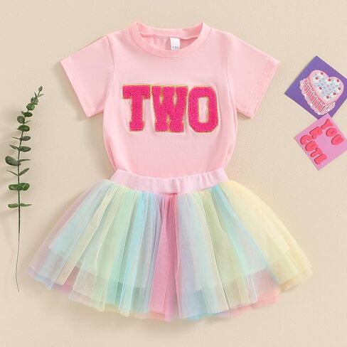 FIOMVA Toddler Girl Birthday Outfit Two Three Four Five Six Birthday Shirt+Tutu Tulle Skirt Birthday Clothes in Saudi Arabia