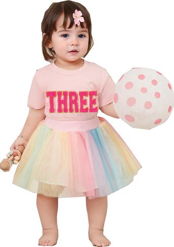 FIOMVA Toddler Girl Birthday Outfit Two Three Four Five Six Birthday Shirt+Tutu Tulle Skirt Birthday Clothes in Saudi Arabia
