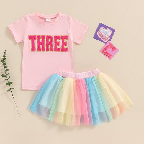 FIOMVA Toddler Girl Birthday Outfit Two Three Four Five Six Birthday Shirt+Tutu Tulle Skirt Birthday Clothes in Saudi Arabia