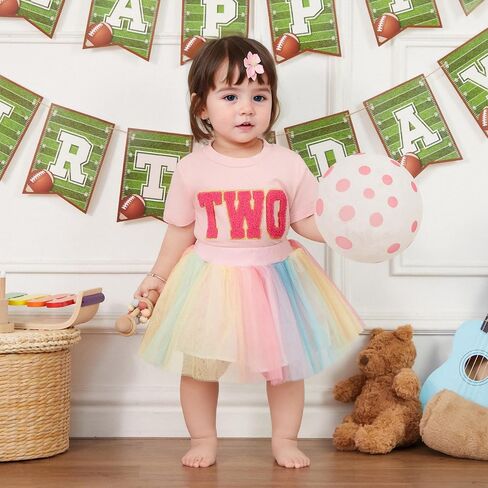 FIOMVA Toddler Girl Birthday Outfit Two Three Four Five Six Birthday Shirt+Tutu Tulle Skirt Birthday Clothes in Saudi Arabia