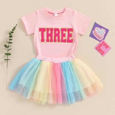 FIOMVA Toddler Girl Birthday Outfit Two Three Four Five Six Birthday Shirt+Tutu Tulle Skirt Birthday Clothes in Saudi Arabia