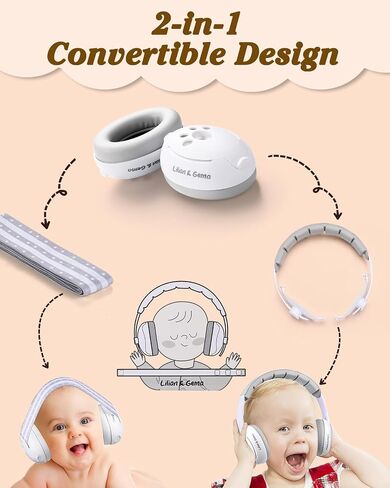 Lilian&Gema 2-in-1 Baby Ear Muffs Noise Protection, Adjustable Baby Headphones with Stretchy Band, Noise Cancelling Headphones for Baby & Toddler up to 4 Years, Baby Airplane Essentials/Outdoor, White in Saudi Arabia