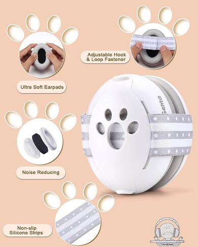 Lilian&Gema 2-in-1 Baby Ear Muffs Noise Protection, Adjustable Baby Headphones with Stretchy Band, Noise Cancelling Headphones for Baby & Toddler up to 4 Years, Baby Airplane Essentials/Outdoor, White in Saudi Arabia