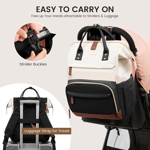 LOVEVOOK Diaper Bag Backpack, Baby Bag with Changing Station, Large Diaper Backpack for Mom Dads, Waterproof Leather Mommy Bag for Boy and Girl, Travel Essential Baby Shower, Black-Beige in Saudi Arabia