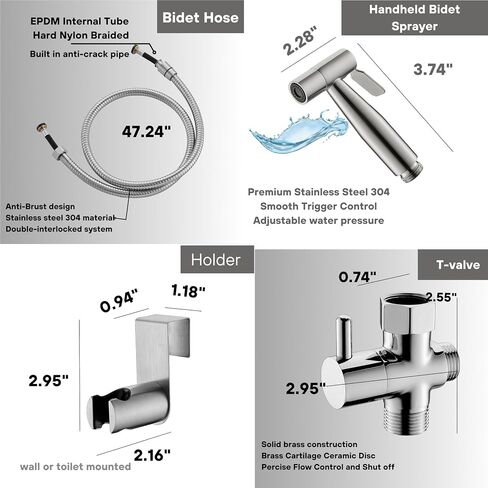 Premium Stainless steel Handheld Bidet Sprayer for Toilet, Easy Install Hygiene Tool, Sprayer Kit for Cloth Diaper, Toilet Sprayer for Feminine Wash, Sprayer for Pet, Wall or Toilet Mount. in Saudi Arabia