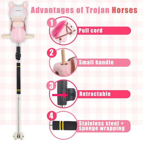 Stick Horse for Children Ages 3-12, telescoping Adjustable Length 44-52 inches Stainless Steel Thickened Material. (Brown) in Saudi Arabia