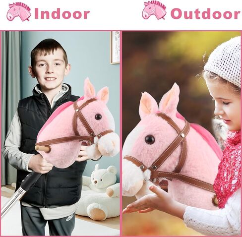 Hobby Horse, 30" to 50" Stick Horse for Cowboys Plush Handcrafted Hobby Horse on a Stick Real Pony Neighing and Galloping Sounds Stainless Steel Pole with Lighting Wheels Sponge Grip in Saudi Arabia