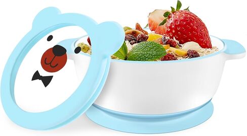وعاء شفط سيراميك من Mrs. Chou™ للأطفال الرضع والأطفال الصغار، كوب شفط من السيليكون غير قابل للانزلاق، أغطية خالية من مادة BPA، تغذية مستقلة، أساسيات التغذية الذاتية في المرحلة الأولى، وحدة تغذية للوجبات الخفيفة في مرحلة الفطام باللون الأزرق in Kuwait
