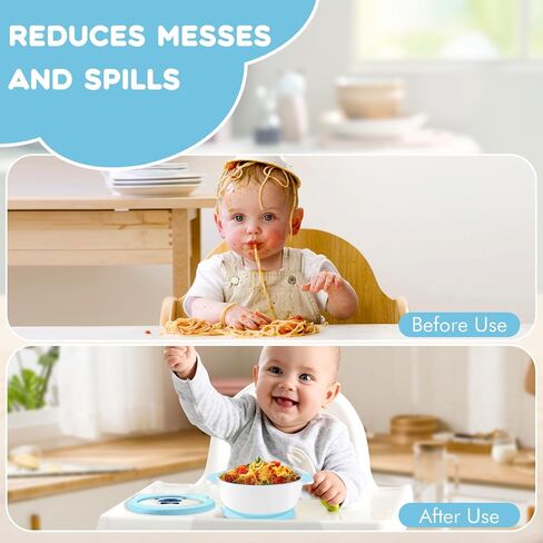 وعاء شفط سيراميك من Mrs. Chou™ للأطفال الرضع والأطفال الصغار، كوب شفط من السيليكون غير قابل للانزلاق، أغطية خالية من مادة BPA، تغذية مستقلة، أساسيات التغذية الذاتية في المرحلة الأولى، وحدة تغذية للوجبات الخفيفة في مرحلة الفطام باللون الأزرق in Kuwait