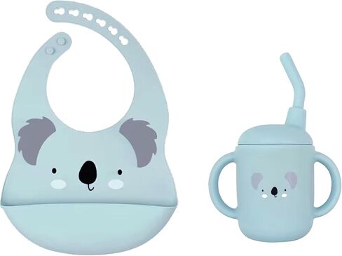 Baby Feeding Set with Silicone Cup and Bib, 4.5 oz Cup, Dishwasher Safe, 6-18 Months (Blue/Koala) in Saudi Arabia