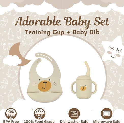 Baby Feeding Set with Silicone Cup and Bib, 4.5 oz Cup, Dishwasher Safe, 6-18 Months (Blue/Koala) in Saudi Arabia