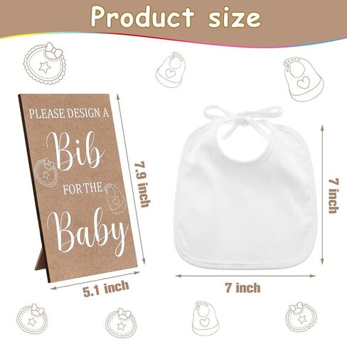 43 Pcs Baby Shower Games White Baby Bibs Design Games, Include Wooden Baby Shower Game Sign with 30 Blank White Bibs for Baby Decorating 12 Marker for Baby Shower (Classic Style) in Saudi Arabia