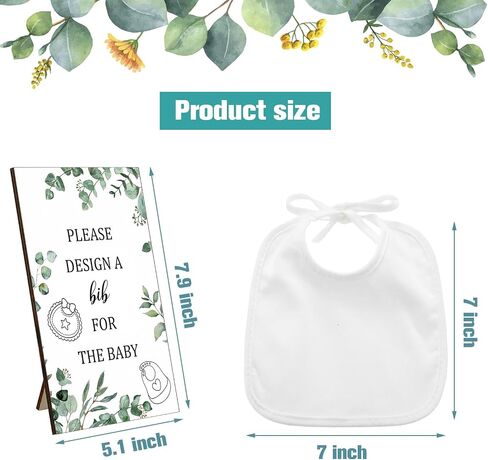 43 Pcs Baby Shower Games White Baby Bibs Design Games, Include Wooden Baby Shower Game Sign with 30 Blank White Bibs for Baby Decorating 12 Marker for Baby Shower (Classic Style) in Saudi Arabia