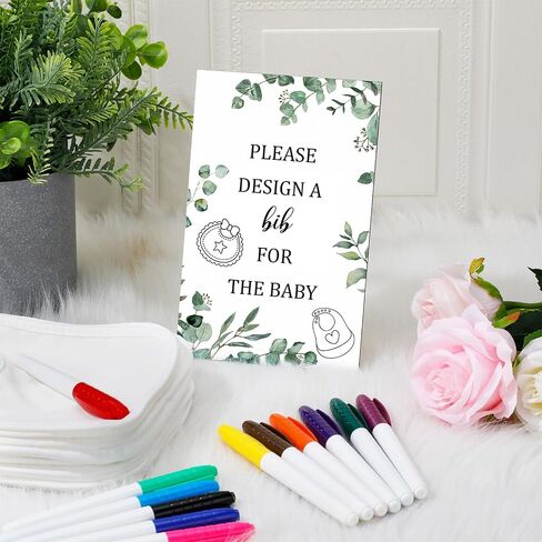 43 Pcs Baby Shower Games White Baby Bibs Design Games, Include Wooden Baby Shower Game Sign with 30 Blank White Bibs for Baby Decorating 12 Marker for Baby Shower (Classic Style) in Saudi Arabia