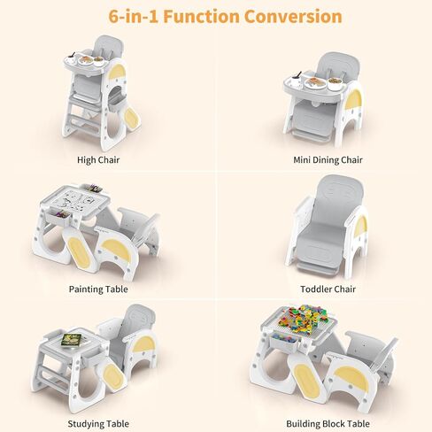 Convertible Highchair for Babies & Toddlers| Studying Table| Table and Chair Set | Building Block Table | Toddler Chair with Safety Harness,Double Removable Tray,Adjustable Seat Back in Saudi Arabia