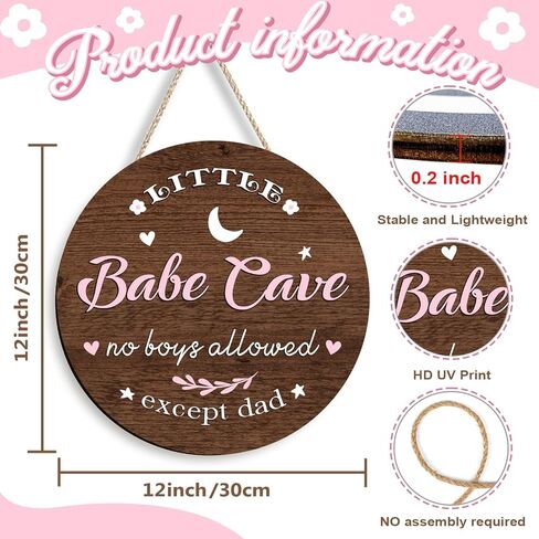 ديكور غرفة الطفل 30.48 سم دائري وردي خشبي للفتيات ديكور حضانة ليتل بيب كهف جدار الفن لغرفة النوم وغرفة المعيشة والشرفة المعلقة ومزرعة الطراز in Kuwait