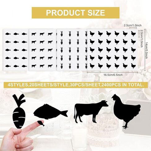 OLYCRAFT 1200pcs 4 Styles Black Meal Stickers 1 Inch Food Choice Sticker Beef/Chicken/Fish/Carrot Wedding Meal Indicator Stickers Kitchen Stickers for Place Card Wedding Party Supplies in Saudi Arabia