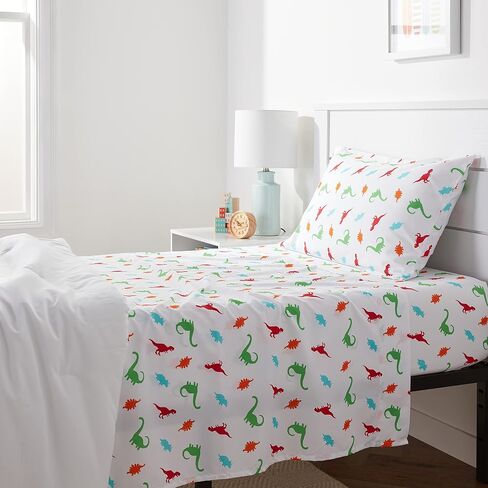 Amazon Basics Kid's Soft Easy-Wash Lightweight Microfiber 3-Piece Sheet Set, Twin, Bright Aqua, Solid in Kuwait