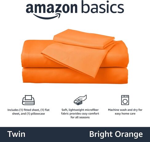 Amazon Basics Kid's Soft Easy-Wash Lightweight Microfiber 3-Piece Sheet Set, Twin, Bright Aqua, Solid in Kuwait