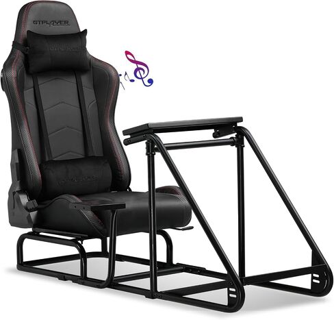 GTPLAYER Racing Simulator Cockpit with Gaming Chair and Bluetooth Speakers, Racing Style Reclining Seat and Sleigh Shape Alloy Steel Frame (Black) in Saudi Arabia