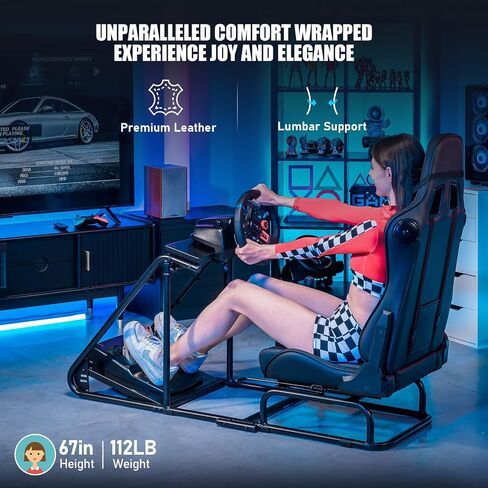 GTPLAYER Racing Simulator Cockpit with Gaming Chair and Bluetooth Speakers, Racing Style Reclining Seat and Sleigh Shape Alloy Steel Frame (Black) in Saudi Arabia