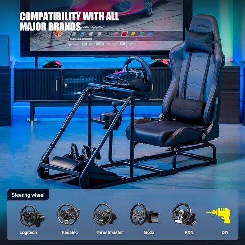 GTPLAYER Racing Simulator Cockpit with Gaming Chair and Bluetooth Speakers, Racing Style Reclining Seat and Sleigh Shape Alloy Steel Frame (Black) in Saudi Arabia