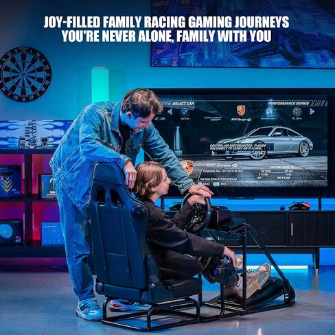 GTPLAYER Racing Simulator Cockpit with Gaming Chair and Bluetooth Speakers, Racing Style Reclining Seat and Sleigh Shape Alloy Steel Frame (Black) in Saudi Arabia