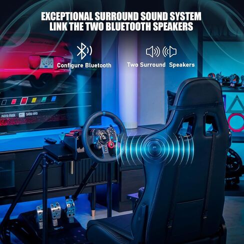 GTPLAYER Racing Simulator Cockpit with Gaming Chair and Bluetooth Speakers, Racing Style Reclining Seat and Sleigh Shape Alloy Steel Frame (Black) in Saudi Arabia