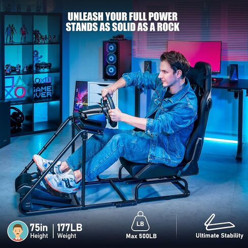 GTPLAYER Racing Simulator Cockpit with Gaming Chair and Bluetooth Speakers, Racing Style Reclining Seat and Sleigh Shape Alloy Steel Frame (Black) in Saudi Arabia