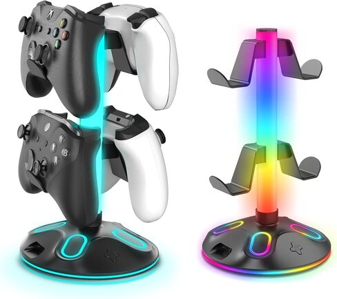 حامل سماعة الرأس RGB - حامل وحدة التحكم مع 10 أوضاع إضاءة - حامل وحدة تحكم سماعة الألعاب مع شحن USB وملحقات سماعات الأذن من النوع C، مكتب كمبيوتر الألعاب، أسود in Saudi Arabia
