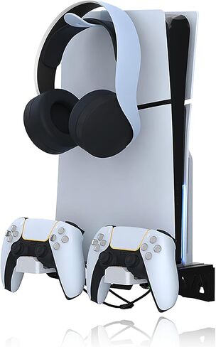 PS5 Wall Mount Kit with Charging Station for PS5 All Models, PS5 Slim Consoles, PS5 Wall Shelf Stand Holder Compatible with Playstation 5, Dual Controller Charger and Headphone Hanger in Saudi Arabia