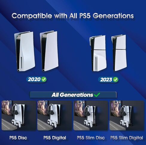 PS5 Wall Mount Kit with Charging Station for PS5 All Models, PS5 Slim Consoles, PS5 Wall Shelf Stand Holder Compatible with Playstation 5, Dual Controller Charger and Headphone Hanger in Saudi Arabia