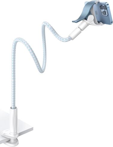 Gooseneck Phone Holder for Bed - [2023 Upgrade Nylon Braid] 38" Flexible Lazy Arm Clip, 360 Adjustable Overhead Phone Mount for iPhone 14 13 12 11 Pro Max Mini Plus, all 4-7" Cellphone - White in Saudi Arabia