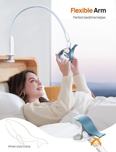 Gooseneck Phone Holder for Bed - [2023 Upgrade Nylon Braid] 38" Flexible Lazy Arm Clip, 360 Adjustable Overhead Phone Mount for iPhone 14 13 12 11 Pro Max Mini Plus, all 4-7" Cellphone - White in Saudi Arabia