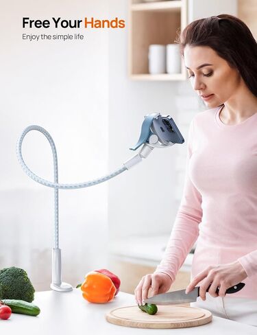 Gooseneck Phone Holder for Bed - [2023 Upgrade Nylon Braid] 38" Flexible Lazy Arm Clip, 360 Adjustable Overhead Phone Mount for iPhone 14 13 12 11 Pro Max Mini Plus, all 4-7" Cellphone - White in Saudi Arabia