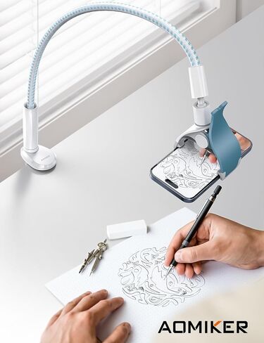 Gooseneck Phone Holder for Bed - [2023 Upgrade Nylon Braid] 38" Flexible Lazy Arm Clip, 360 Adjustable Overhead Phone Mount for iPhone 14 13 12 11 Pro Max Mini Plus, all 4-7" Cellphone - White in Saudi Arabia