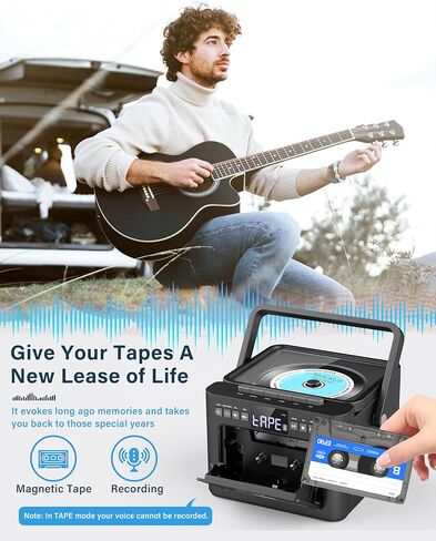 مشغل أقراص مضغوطة Boombox محمول مع مشغل كاسيت، راديو محمول مع بلوتوث، صندوق Boom مع صوت ستيريو، مدعوم ببطارية قابلة للشحن 5000 مللي أمبير (أسود) in Saudi Arabia