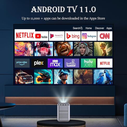 جهاز عرض فيديو يدعم 1080 بكسل [تركيز كهربائي] جهاز عرض تلفزيون ذكي صغير محمول واي فاي بلوتوث مدمج في Netflix، جهاز عرض المسرح المنزلي 350 ANSI يدعم 4K، 4D 4P Keystone، 50% تقريب رقمي، يوتيوب in Kuwait