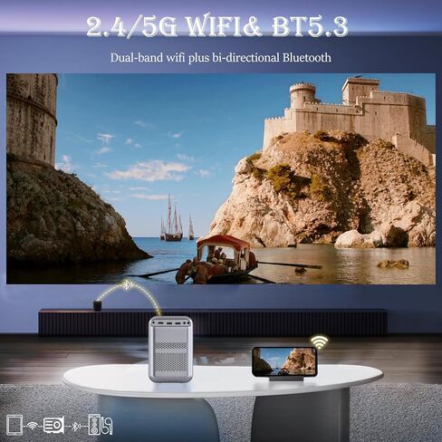 جهاز عرض فيديو يدعم 1080 بكسل [تركيز كهربائي] جهاز عرض تلفزيون ذكي صغير محمول واي فاي بلوتوث مدمج في Netflix، جهاز عرض المسرح المنزلي 350 ANSI يدعم 4K، 4D 4P Keystone، 50% تقريب رقمي، يوتيوب in Kuwait