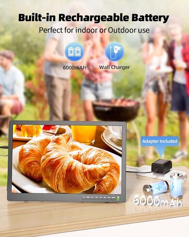 تلفزيون ديسوبري 17 بوصة محمول مع هوائي، تلفزيون صغير محمول مع موالف ATSC، شاشة تلفزيون محمولة تعمل بالبطارية، حامل تلفزيون مدمج، تلفزيون صغير لغرفة النوم، المطبخ، التخييم، RV، دعم HDMI، AV، USB in Kuwait