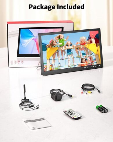 تلفزيون ديسوبري 17 بوصة محمول مع هوائي، تلفزيون صغير محمول مع موالف ATSC، شاشة تلفزيون محمولة تعمل بالبطارية، حامل تلفزيون مدمج، تلفزيون صغير لغرفة النوم، المطبخ، التخييم، RV، دعم HDMI، AV، USB in Kuwait