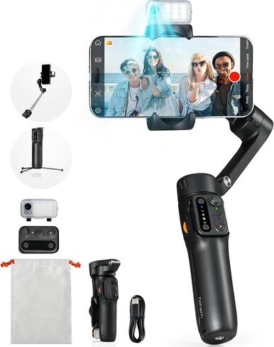 Hohem iSteady V3 Gimbal Stabilizer for iPhone، 3-Axis Phone Gimbal، متتبع AI مغناطيسي، قضيب مدمج قابل للتمديد وحامل ثلاثي القوائم، جهاز تحكم عن بعد قابل للفصل، مثبت Gimbal للسفر، Vlog، TikTok، أسود in Kuwait