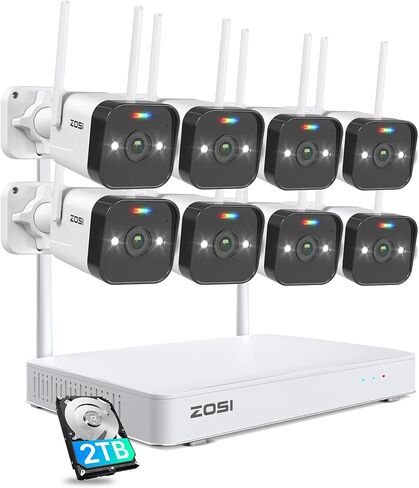 ZOSI 4K Security Camera System,6pcs 4K Outdoor Indoor PoE Cameras,8 Ports 16CH 8MP NVR with 2TB HDD,Person Vehicle Detection,2 Way Audio,Spotlight Siren, Color Night Vision,for Home 24/7 Recording in Saudi Arabia