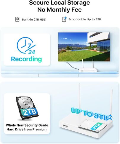 ZOSI 4K Security Camera System,6pcs 4K Outdoor Indoor PoE Cameras,8 Ports 16CH 8MP NVR with 2TB HDD,Person Vehicle Detection,2 Way Audio,Spotlight Siren, Color Night Vision,for Home 24/7 Recording in Saudi Arabia