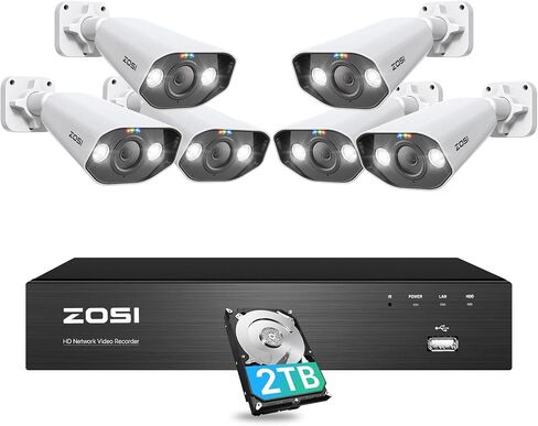 ZOSI 4K Security Camera System,6pcs 4K Outdoor Indoor PoE Cameras,8 Ports 16CH 8MP NVR with 2TB HDD,Person Vehicle Detection,2 Way Audio,Spotlight Siren, Color Night Vision,for Home 24/7 Recording in Saudi Arabia