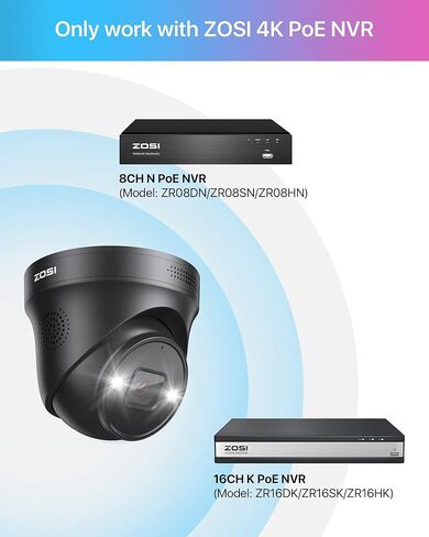 ZOSI 4K Security Camera System,6pcs 4K Outdoor Indoor PoE Cameras,8 Ports 16CH 8MP NVR with 2TB HDD,Person Vehicle Detection,2 Way Audio,Spotlight Siren, Color Night Vision,for Home 24/7 Recording in Saudi Arabia