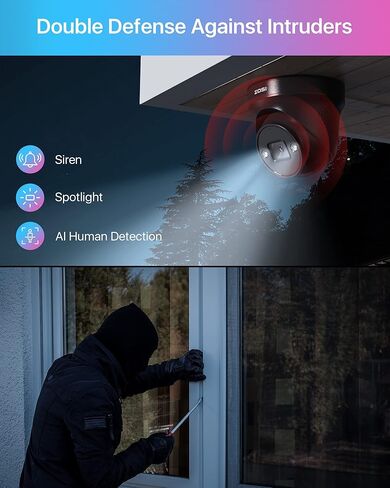 ZOSI 4K Security Camera System,6pcs 4K Outdoor Indoor PoE Cameras,8 Ports 16CH 8MP NVR with 2TB HDD,Person Vehicle Detection,2 Way Audio,Spotlight Siren, Color Night Vision,for Home 24/7 Recording in Saudi Arabia