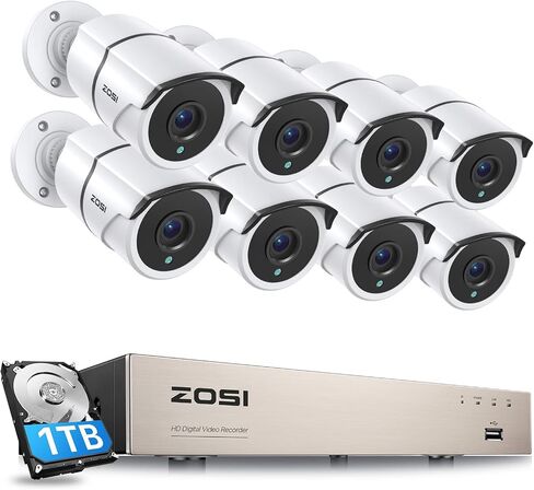 ZOSI 4K Security Camera System,6pcs 4K Outdoor Indoor PoE Cameras,8 Ports 16CH 8MP NVR with 2TB HDD,Person Vehicle Detection,2 Way Audio,Spotlight Siren, Color Night Vision,for Home 24/7 Recording in Saudi Arabia