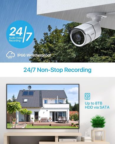 ZOSI 4K Security Camera System,6pcs 4K Outdoor Indoor PoE Cameras,8 Ports 16CH 8MP NVR with 2TB HDD,Person Vehicle Detection,2 Way Audio,Spotlight Siren, Color Night Vision,for Home 24/7 Recording in Saudi Arabia